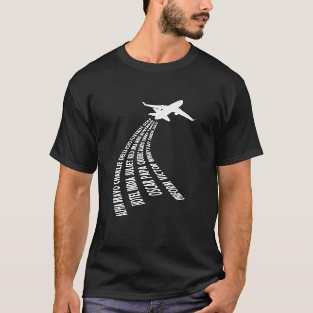 Camiseta Piloto de avião Alfabeto Fonético Wordclou (Frente)