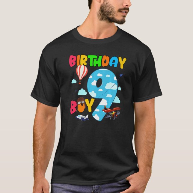 Camiseta Piloto de avião de menino de aniversário de 9 anos (Frente)