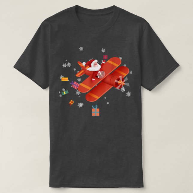 Camiseta Piloto de avião voador Santa Claus Feliz Natal (Frente do Design)