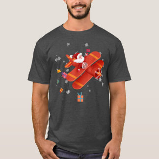 Camiseta Piloto de avião voador Santa Claus Feliz Natal
