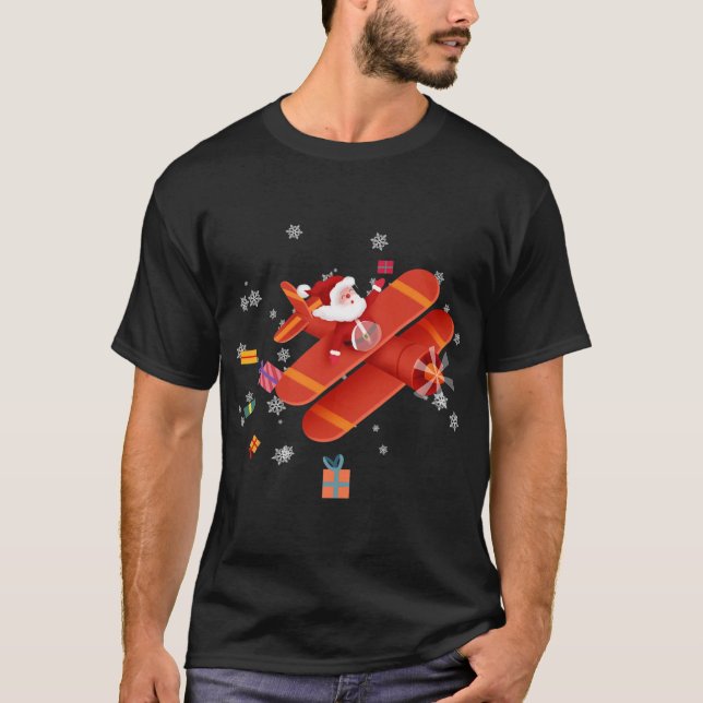 Camiseta Piloto de avião voador Santa Claus Feliz Natal (Frente)