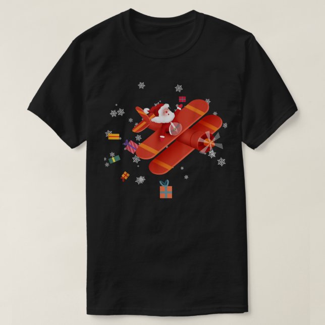 Camiseta Piloto de avião voador Santa Claus Feliz Natal (Frente do Design)