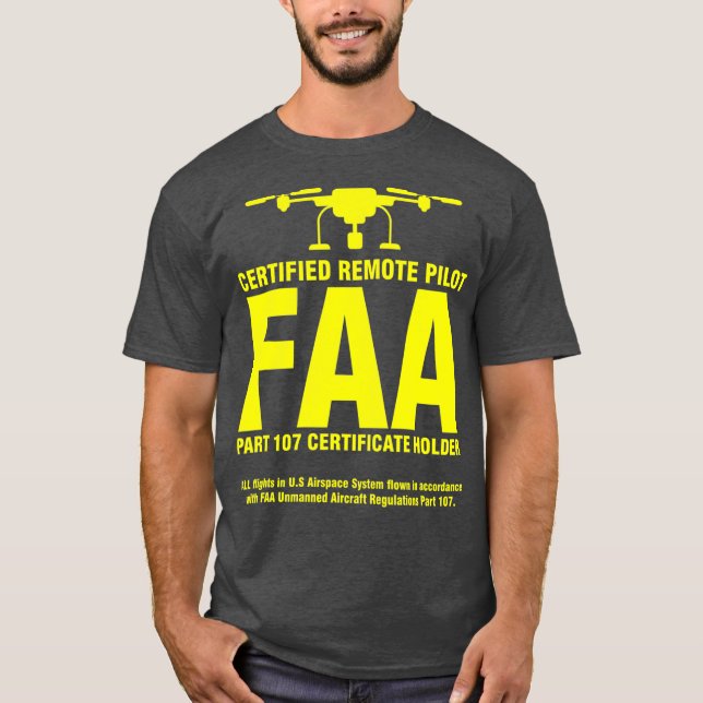 Camiseta Piloto de drone certificado pela FAA - Oferta engr (Frente)