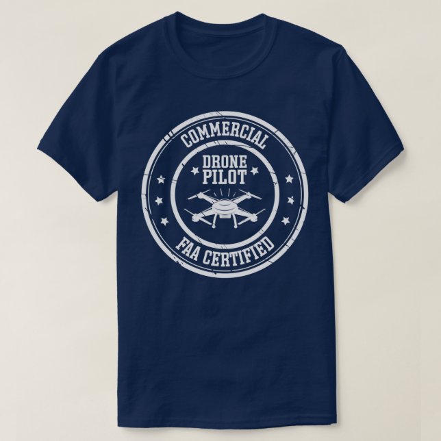 Camiseta Piloto de drone comercial certificado pela FAA  (Frente do Design)