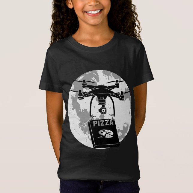 Camiseta Piloto de Drone Entrega de Pizza Quadcopter Lua Co (Frente)