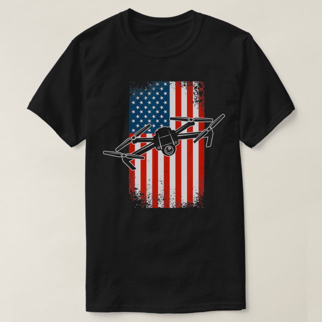 Camiseta Piloto de Drone Quadcopter UAV 4 de julho Fl Ameri (Frente do Design)
