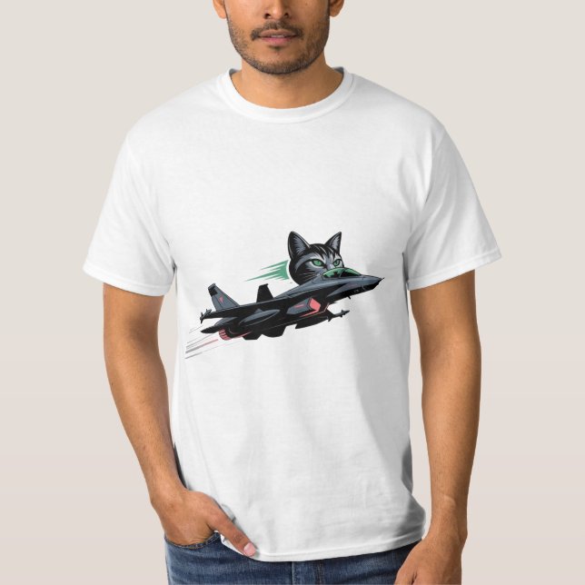 Camiseta Piloto de Gato Jet - Teto Futurístico de Voo Felin (Frente)