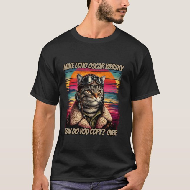 Camiseta Piloto de Gato Retroativo Mike Echo Oscar Whisky M (Frente)