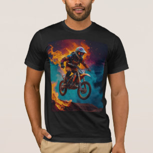 Camiseta Piloto de Motocross e Erupção Vulcânica
