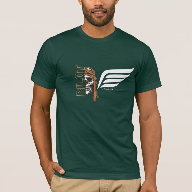 Camiseta Piloto e Asas de Crânio, Aviação, Personalizado (Frente)