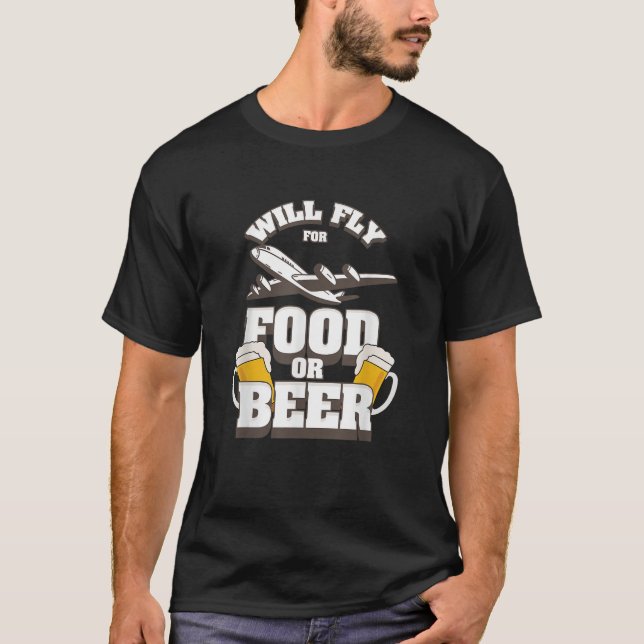 Camiseta Piloto Funny Gif Avião Voará Para Comida Ou Cervej (Frente)