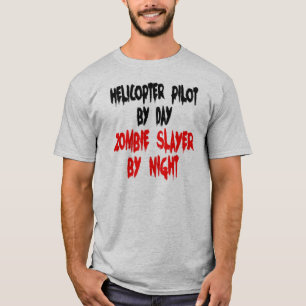 Camiseta Piloto Helicóptero Zombie Slayer Piada T-Shirt