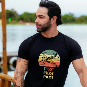 Camiseta Piloto Retro Pôr do Sol Vintage e Aviação Aeronáut