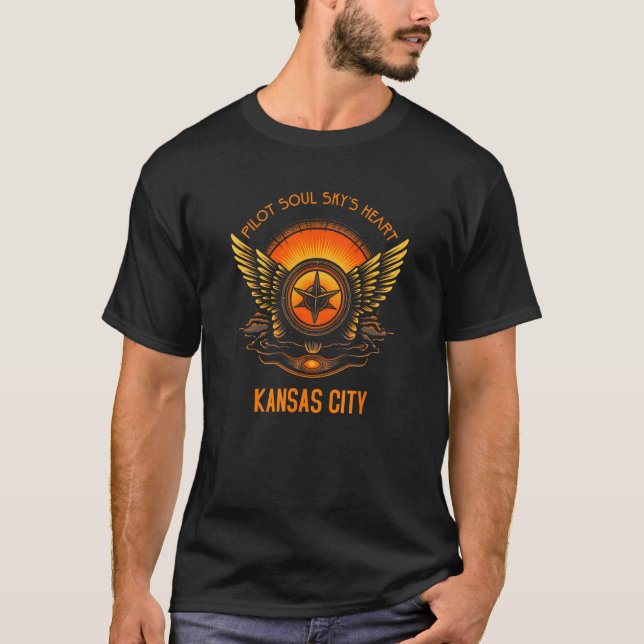 Camiseta Piloto s Soul Sky s Heart Kansas City Skyline Desi (Frente)