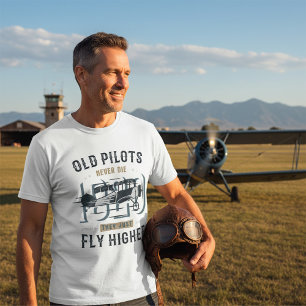 Camiseta Pilotos Antigos Nunca Morrem Citação de Voo de Bip