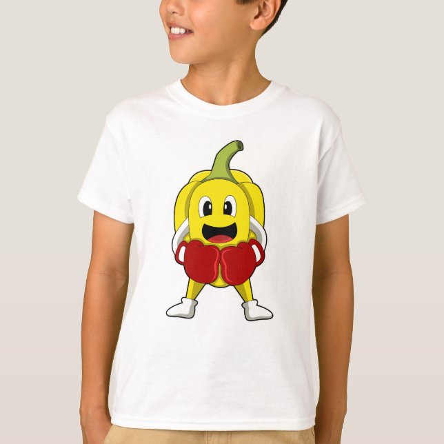 Camiseta Pimenta como Boxer com luvas em caixa (Frente)