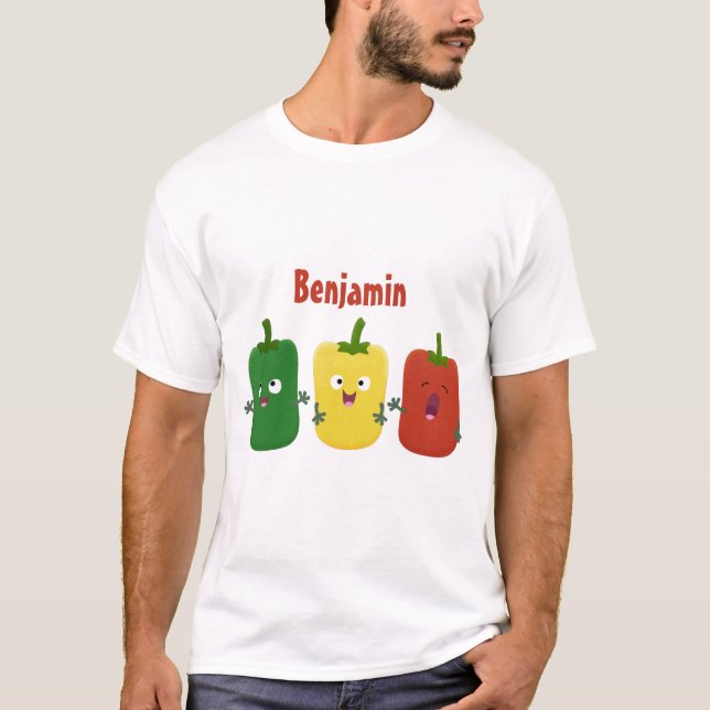 Camiseta Pimenta-de-sino-branco capsicum trio cantando cart (Frente)