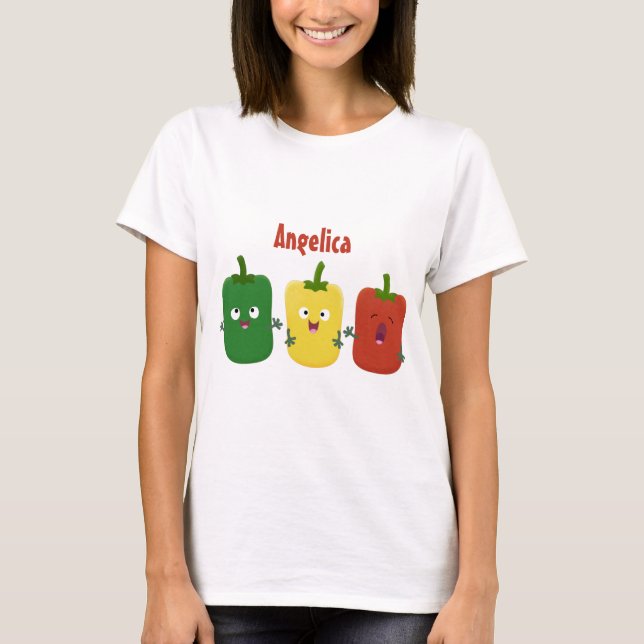 Camiseta Pimenta-de-sino-branco capsicum trio cantando cart (Frente)