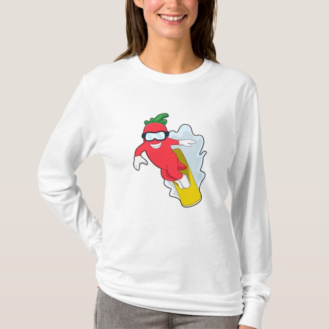 Camiseta Pimenta em Snowboard com Snowboard (Frente)