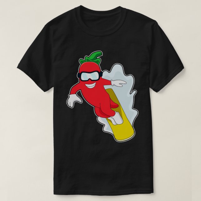 Camiseta Pimenta em Snowboard com Snowboard (Frente do Design)