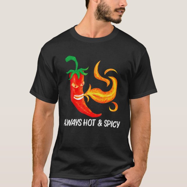 Camiseta Pimenta Engraçada Para Homens, Chamas Vermelhas (Frente)