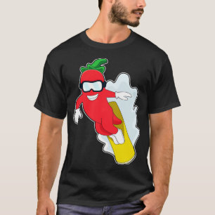 Camiseta Pimenta no Snowboarding com Snowboard