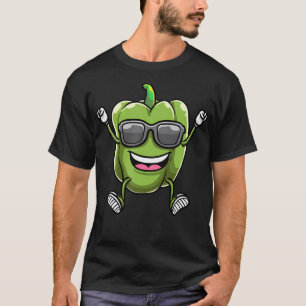 Camiseta Pimentão Verde Dançante Com Óculos de Sol Capsicum