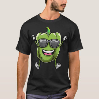 Camiseta Pimentão Verde Dançante Com Óculos de Sol Capsicum