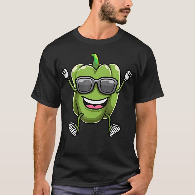 Camiseta Pimentão Verde Dançante Com Óculos de Sol Capsicum (Frente)