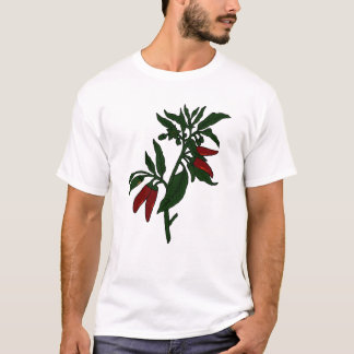 Camiseta Pimentas de pimentão vermelho na planta verde