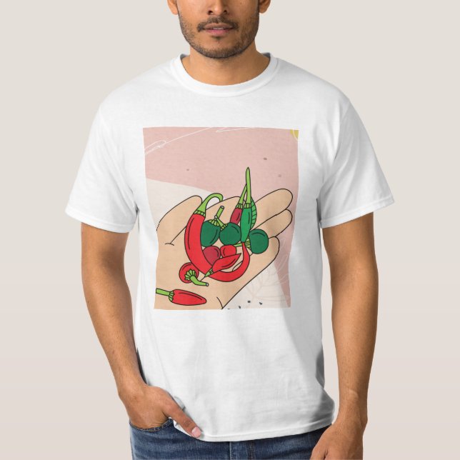 Camiseta Pimentões Quentes de Comida Picante Chili (Frente)