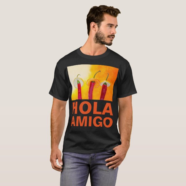 Camiseta Pimentos Chili Hola Amigo Engraçado, personalizáve (Frente Completa)