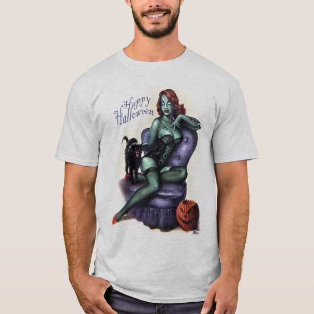 Camiseta Pin da menina do zombi do Dia das Bruxas acima (Frente)