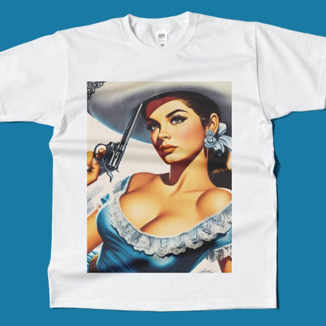 Camiseta Pin-up Retro do Velho Oeste (Criador carregado)