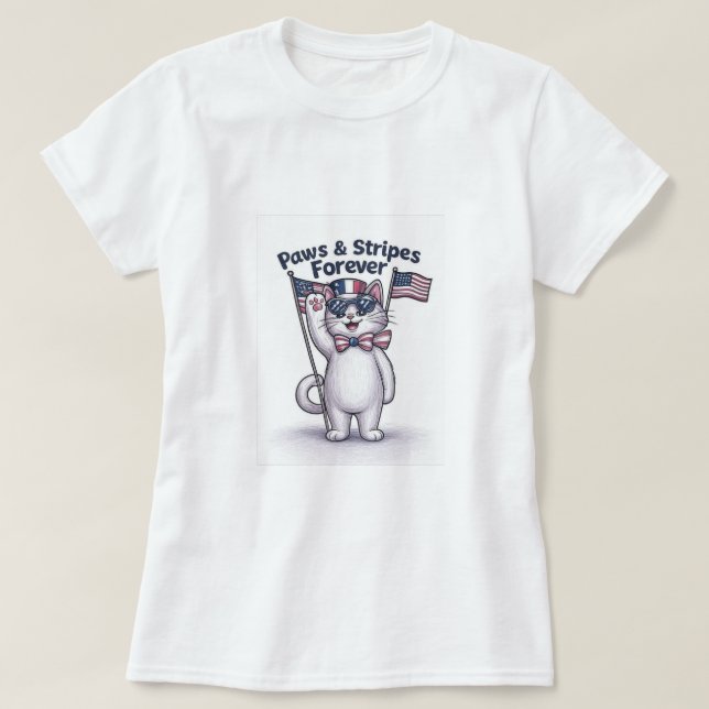 Camiseta Pinças e listras para sempre - Gato Patriótico Eng (Frente do Design)