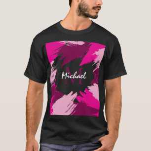 Camiseta Pincéis de pinceladas de nome rosa quente com mono