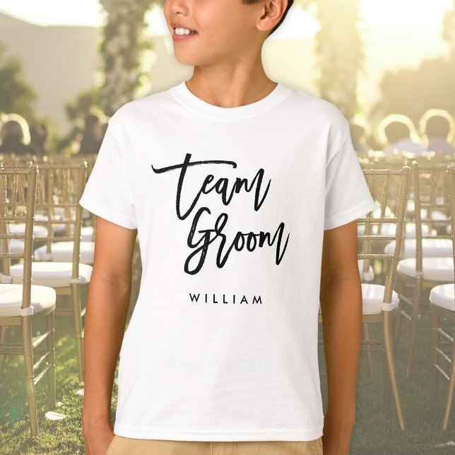 Camiseta Pincel Chic Tendência Preto Script Equipe Groom (Criador carregado)
