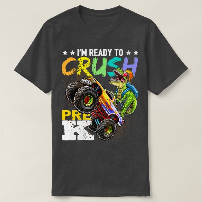 Camiseta Pincel Monstro do Pré-K Dinossauro de volta à Esco (Frente do Design)