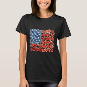 Camiseta Pincelada de Flor Bandeira da América Floral 4 de 