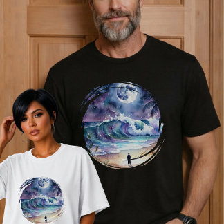 Camiseta Pincelada Sonhadora Azul Meia-Noite Ondas do Ocean