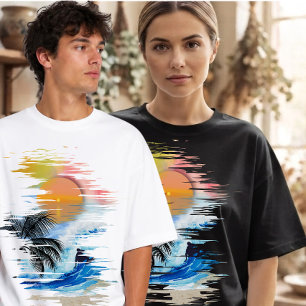 Camiseta Pincelada Tropical Pôr do Sol Surf Aesthetic