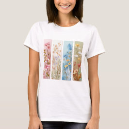 CAMISETA PINCELADAS DE FLORES SILVESTRES COLORIDAS EM PASTE