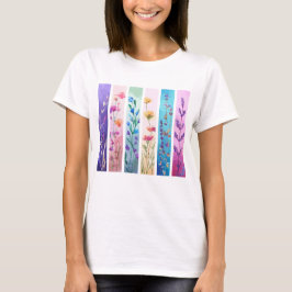 CAMISETA PINCELADAS DE FLORES SILVESTRES PASTEL BONITAS