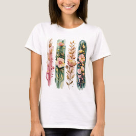 CAMISETA PINCELADAS DE FLORES SILVESTRES VERDES E ROSAS A A
