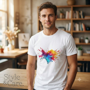 Camiseta Pinceladas de Salpicos de Aquarela Brilhante