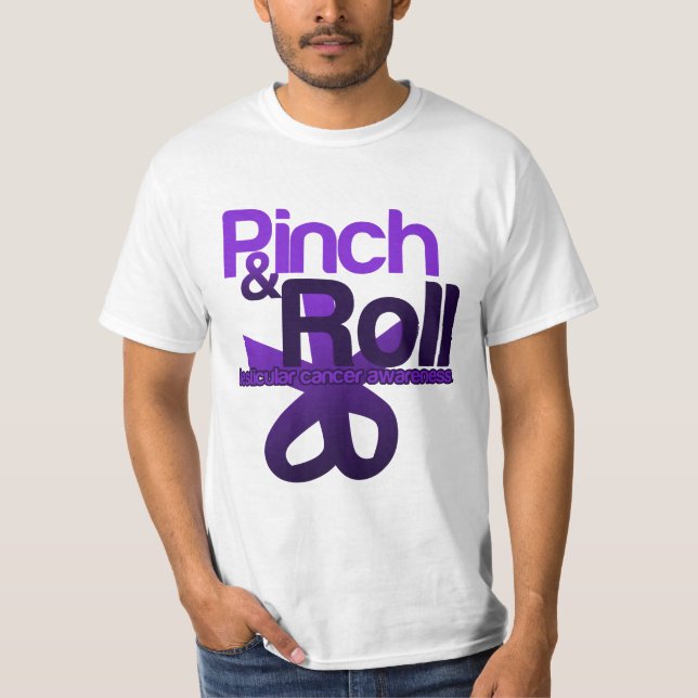 Camiseta Pinch e Roll para a consciência do Cancer testicul (Frente)