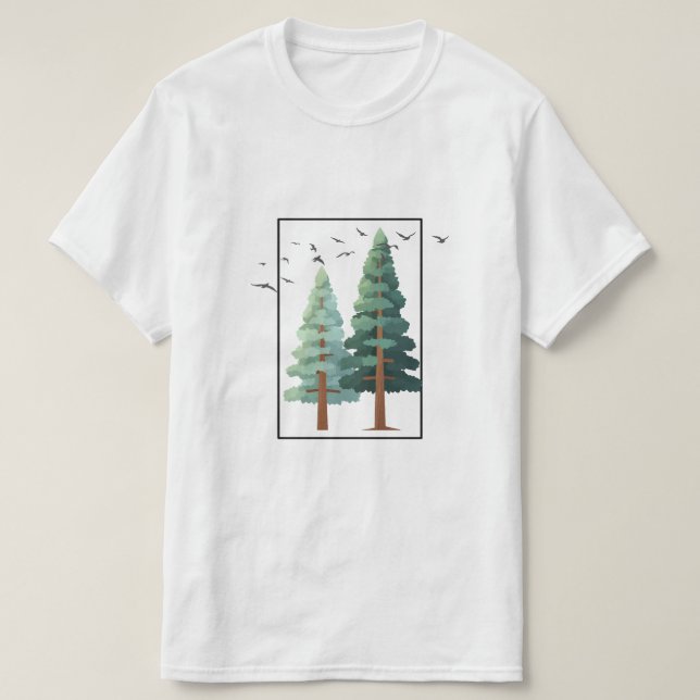 Camiseta  Pine Forest Trees Minimalist Nature Illustration (Frente do Design)