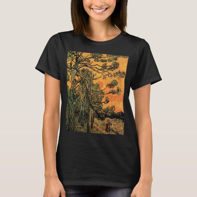 Camiseta Pine Trees Red Sky Setting Sun por Vincent van Gog (Frente)