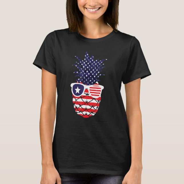 Camiseta Pineapple American Flag Óculos Solares 4 De Julho (Frente)