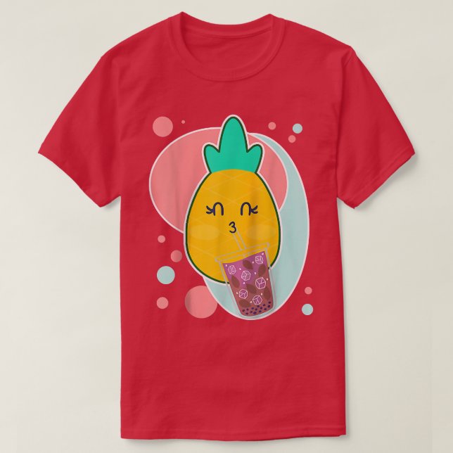 Camiseta Pineapple Boba Tea Bubble Milk Tea Cute Cartoon Fr (Frente do Design)